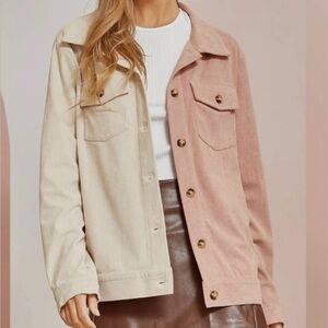 NWT | Color Block Corduroy Jacket | Pink & Cream